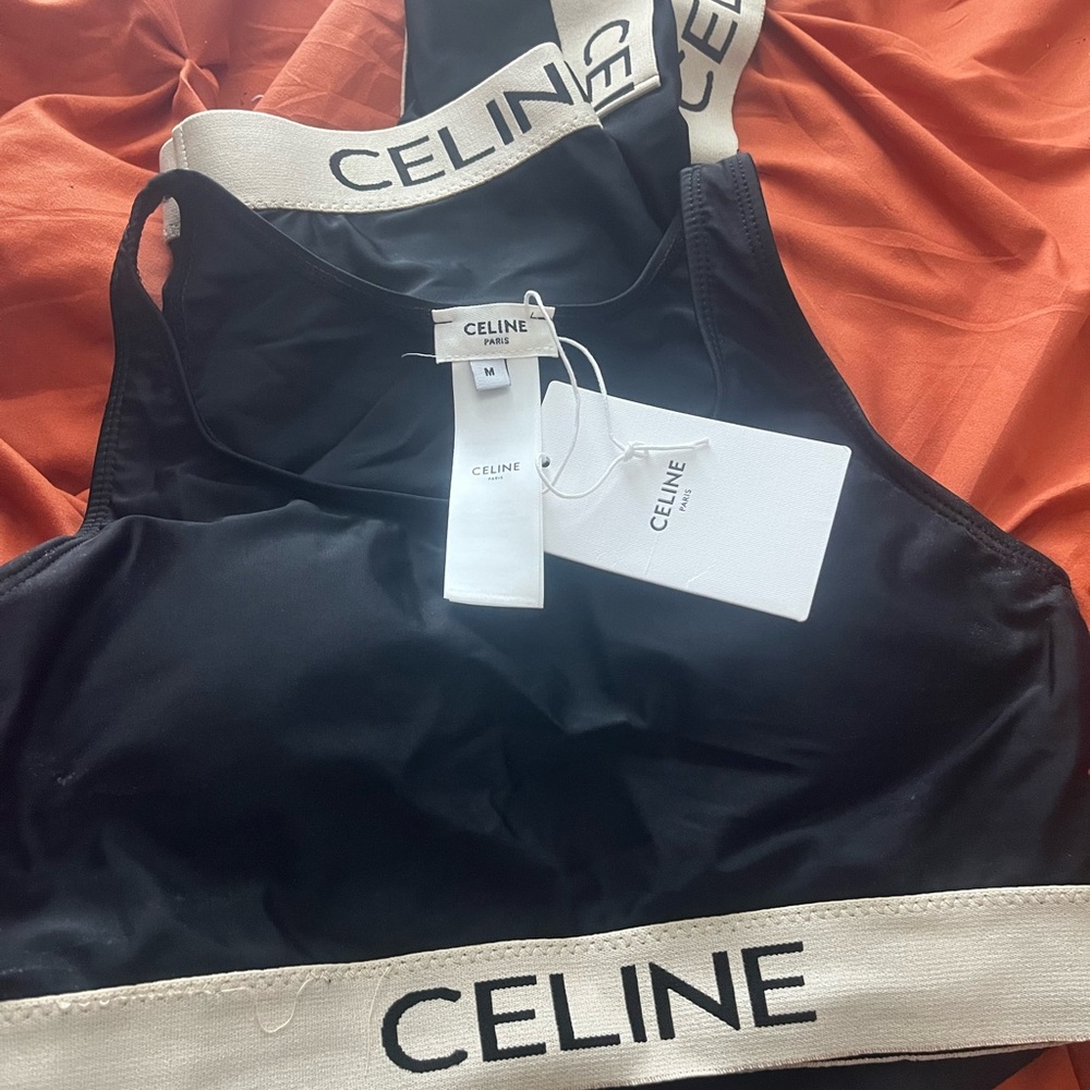 Celine Black and Cream Sports Top